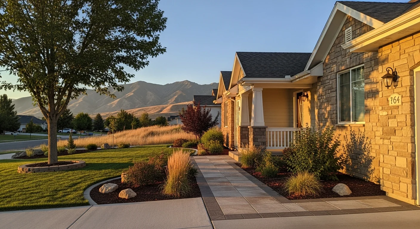 Residential home in Salt Lake County with mature landscaping and mountain views in the background.