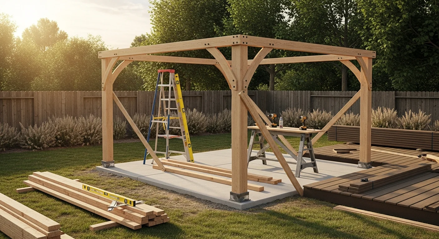 Fully assembled gazebo in a Utah backyard, level and anchored on a paver patio with string lights overhead